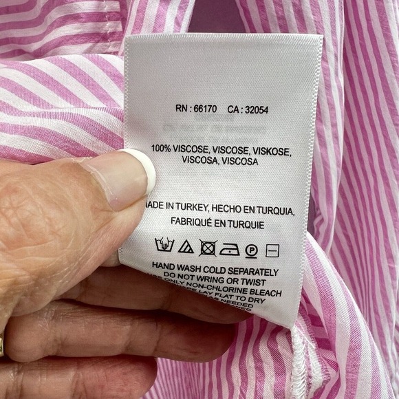 Maeve Anthropologie Blouse Women M Button Down Roll Tab Sleeves Striped Pink - Picture 7 of 12